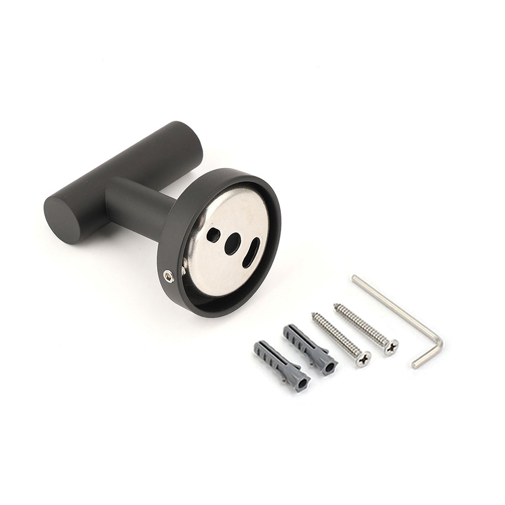 Matt Black Robe Hook Hanger Organizer Bathroom Wall Mounted Kit Stainless Steel V1233-E69009BL