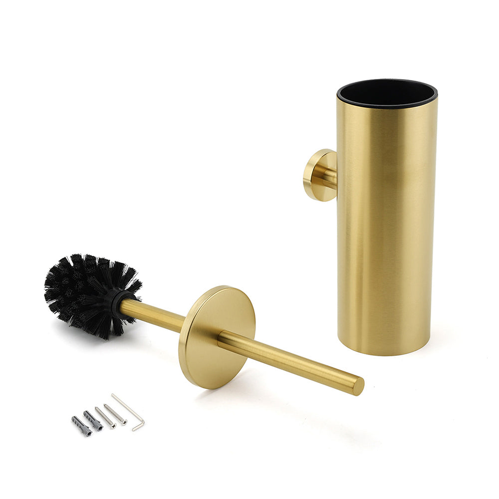 Bathroom Brushed Gold Stainless Steel Round Toilet Brush Wall Mounted Holder Cup V1233-E69013BG