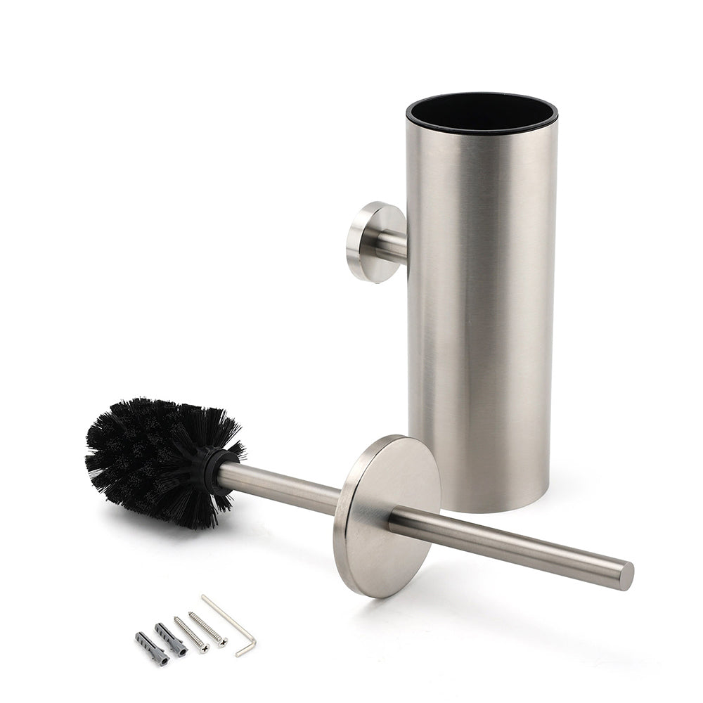 Brushed Nickel Silver Round Toilet Brush Stainless Steel Wall Mounted Holder Cup V1233-E69013BS
