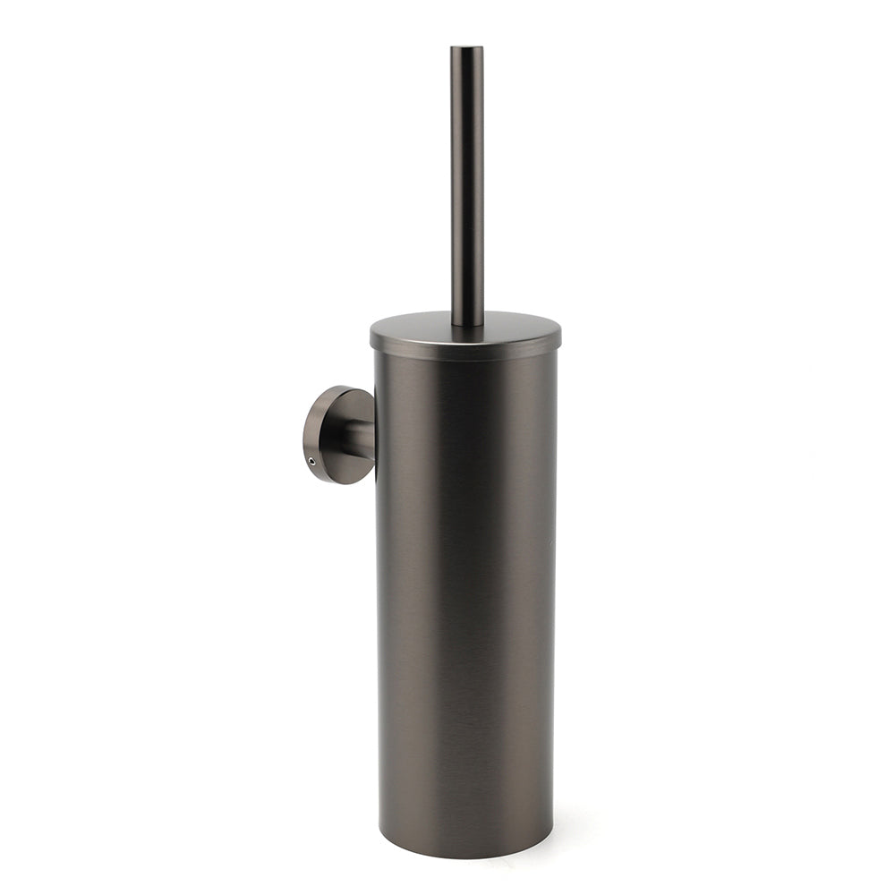 Bathroom Accessory Gun Metal Round Toilet Brush & Stainless Steel Holder Cup Kit V1233-E69013GM