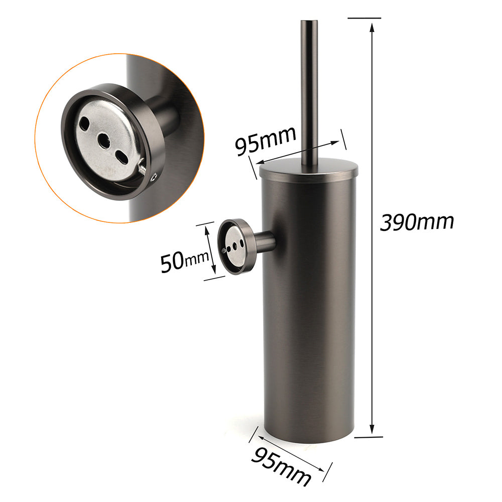 Bathroom Accessory Gun Metal Round Toilet Brush & Stainless Steel Holder Cup Kit V1233-E69013GM