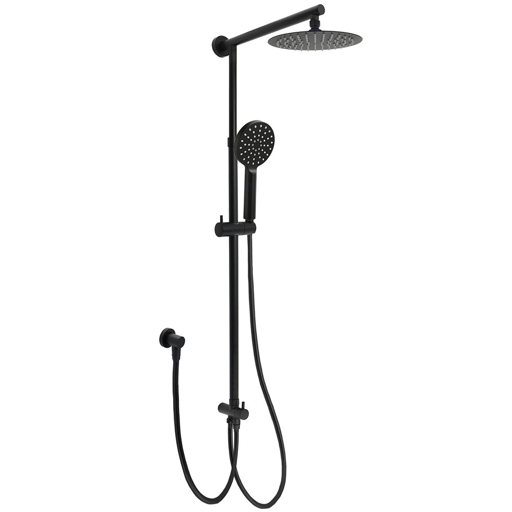 WELS Matt Black Twin Shower 8" Round Head Set 3 Mode Handheld Rose Sliding Rail Elbow Inlet V1233-HR002M4CBSC842BKSR108B