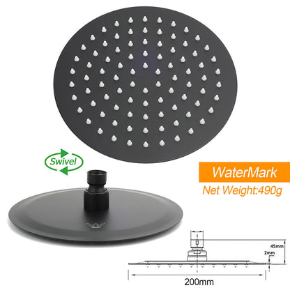 WELS Matt Black Twin Shower 8" Round Head Set 3 Mode Handheld Rose Sliding Rail Elbow Inlet V1233-HR002M4CBSC842BKSR108B