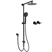 WELS Matt Black 2in1 Shower 8" Round Head Set Sliding Rail 3 Mode Handheld + Twin Taps V1233-HR002M4CBSC842BKSR108BCF0282ABK