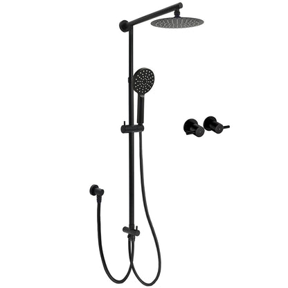 WELS Matt Black 2in1 Shower 8" Round Head Set Sliding Rail 3 Mode Handheld + Twin Taps V1233-HR002M4CBSC842BKSR108BCF0282ABK