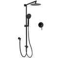 WELS Matt Black Twin Shower 8" Round Rain Head Set Sliding Rail 3 Mode Handheld + Mixer V1233-HR002M4CBSC842BKSR108BKRD201B