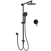 WELS Matt Black Twin Shower 8" Round Rain Head Set Sliding Rail 3 Mode Handheld + Mixer V1233-HR002M4CBSC842BKSR108BKRD201B