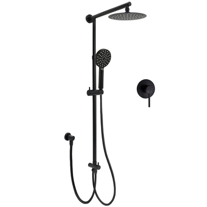 WELS Matt Black Twin Shower 8" Round Rain Head Set Sliding Rail 3 Mode Handheld + Mixer V1233-HR002M4CBSC842BKSR108BKRD201B