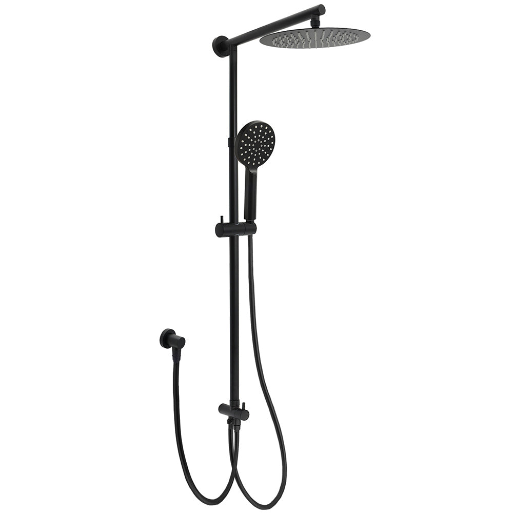 Matt Black Dual Round Shower Set 10" Rain Head 3 Mode Handheld Sliding Rail Arm Diverter V1233-HR002M4CBSC842BKSR110B