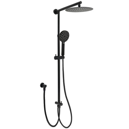 Matt Black Dual Round Shower Set 10" Rain Head 3 Mode Handheld Sliding Rail Arm Diverter V1233-HR002M4CBSC842BKSR110B