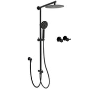 Matt Black Round Dual Shower Set 10" Rain Head 3 Mode Handheld Sliding Rail Arm Twin Taps V1233-HR002M4CBSC842BKSR110BCF0282ABK