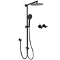 Matt Black Round Dual Shower Set 10" Rain Head 3 Mode Handheld Sliding Rail Arm Twin Taps V1233-HR002M4CBSC842BKSR110BCF0282ABK