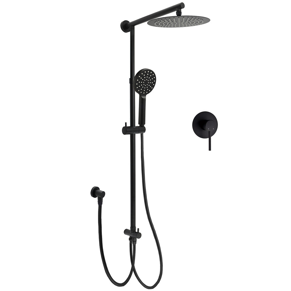 Matt Black 2in1 Round Shower 10" Rain Head 3 Mode Handheld Sliding Rail Diverter Mixer Set V1233-HR002M4CBSC842BKSR110BKRD201B