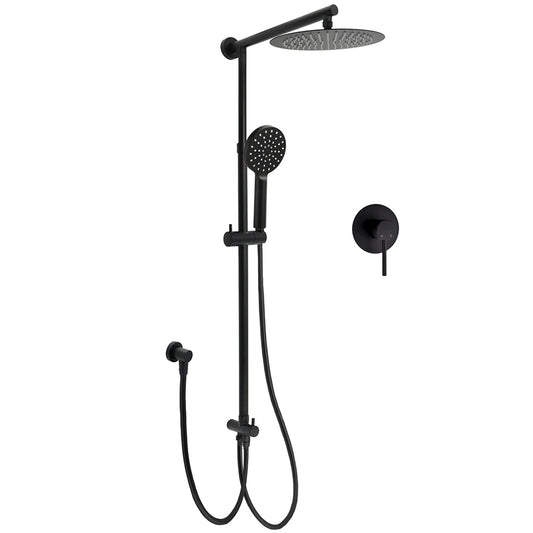 Matt Black 2in1 Round Shower 10" Rain Head 3 Mode Handheld Sliding Rail Diverter Mixer Set V1233-HR002M4CBSC842BKSR110BKRD201B