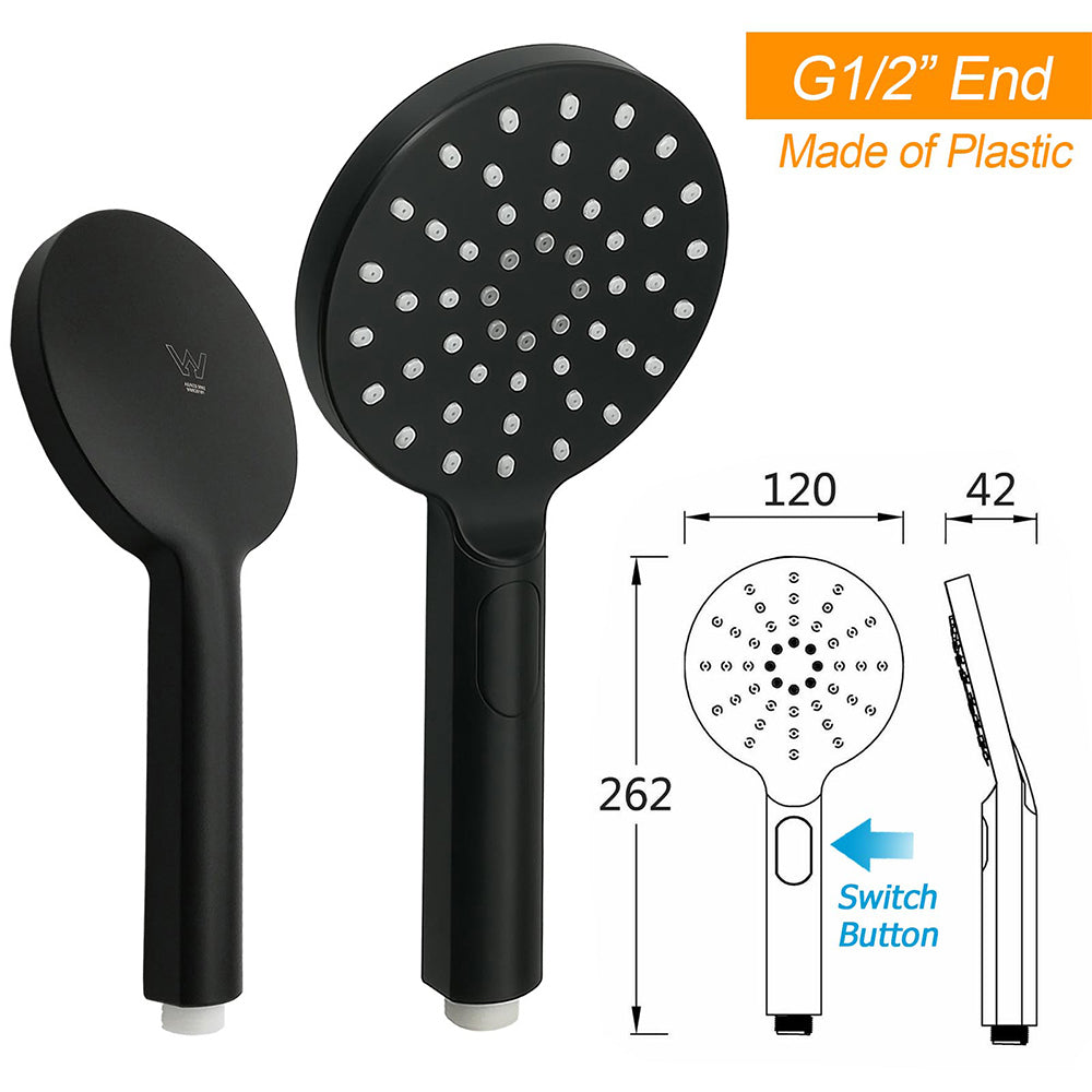 Matte Black Large 12" Round Shower Head Twin Set Handheld Diverter Wall Rail Arm V1233-HR002M4CBSC842BKSR112B