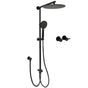WELS Matt Black Dual 12" Round Shower Head Set Handheld Rail Wall Arm Elbow Inlet Twin Taps V1233-HR002M4CBSC842BKSR112BCPF0282ABK