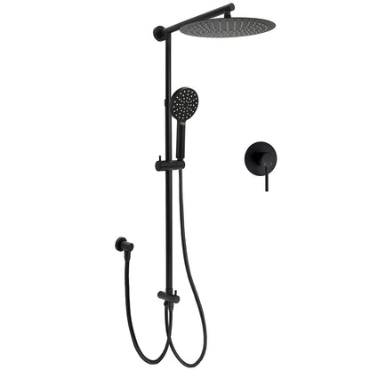 WELS Matt Black Twin Round 12" Shower Head Set Handheld Flexible Rail Wall Arm Mixer V1233-HR002M4CBSC842BKSR112BKRD201B