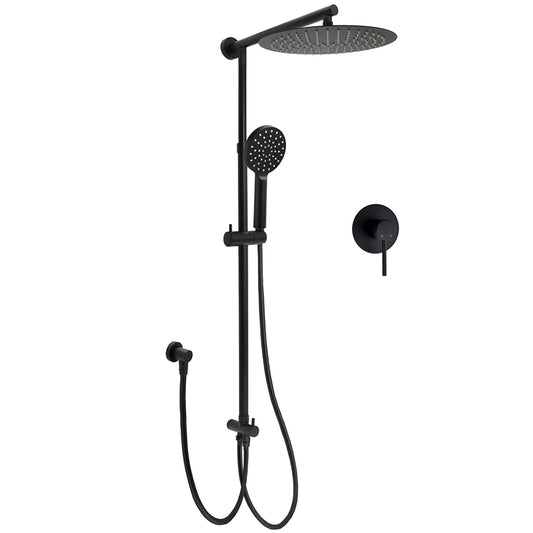 WELS Matt Black Twin Round 12" Shower Head Set Handheld Flexible Rail Wall Arm Mixer V1233-HR002M4CBSC842BKSR112BKRD201B