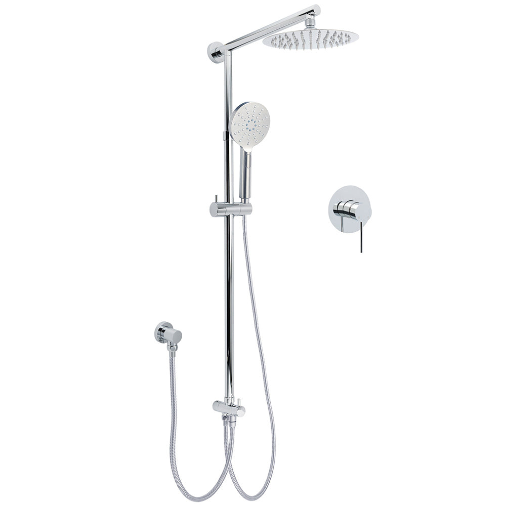 WELS Chrome Round 2in1 8" Stainless Steel Rain Head Handheld Sliding Rail Arm Shower Mixer Set V1233-HR002M4CSC842KSR108KRD201CR