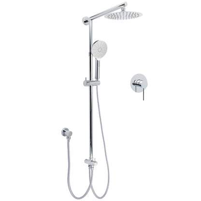 WELS Chrome Round 2in1 8" Stainless Steel Rain Head Handheld Sliding Rail Arm Shower Mixer Set V1233-HR002M4CSC842KSR108KRD201CR
