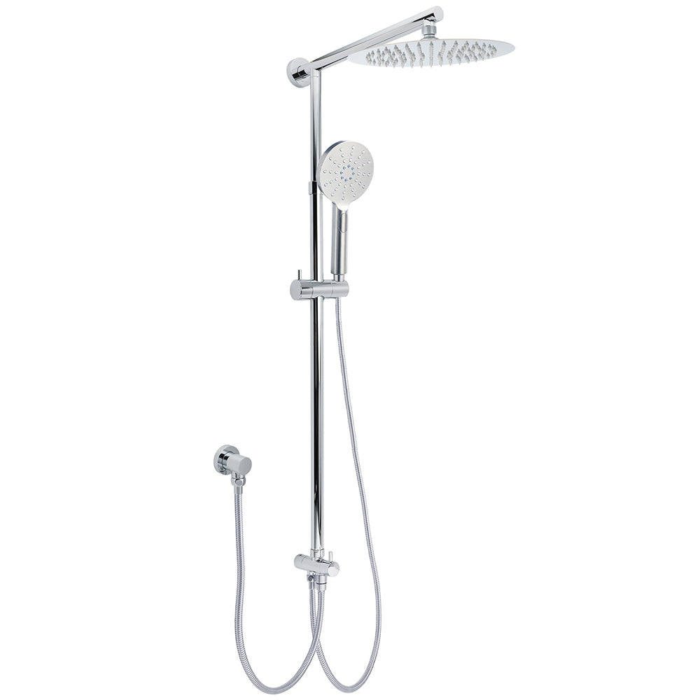 WELS Chrome 10" Round Rain Handheld Twin Shower Head Arm Sliding Rail Arm Diverter Set V1233-HR002M4CSC842KSR110