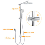 WELS Chrome 10" Round Rain Handheld Twin Shower Head Arm Sliding Rail Arm Diverter Set V1233-HR002M4CSC842KSR110