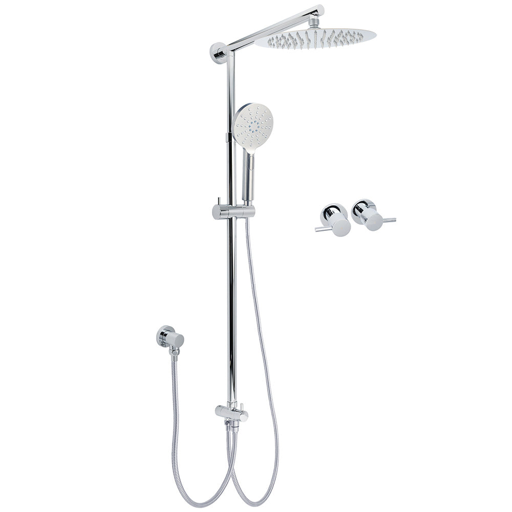 Chrome 10" Round Rain Handheld Twin Shower Head Arm Sliding Rail Arm Double Taps V1233-HR002M4CSC842KSR110CPF0282A