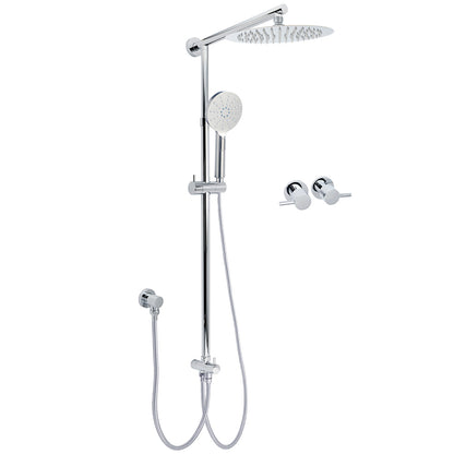 Chrome 10" Round Rain Handheld Twin Shower Head Arm Sliding Rail Arm Double Taps V1233-HR002M4CSC842KSR110CPF0282A