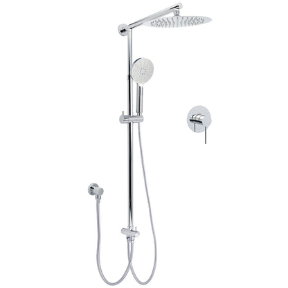 Chrome 10" Round Rain Handheld Daul Shower Head Arm Sliding Rail Wall Mounted Mixer V1233-HR002M4CSC842KSR110KRD201CR