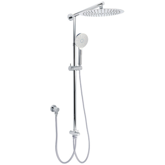 WELS Chrome Round Large 12" Rain Shower Head 3 Modes Handheld Wall Arm Rail 2in1 Set V1233-HR002M4CSC842KSR112