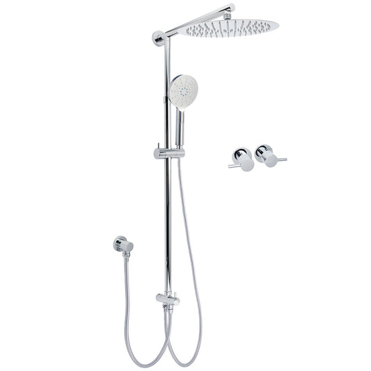 WELS Round Large 12" Rain 2in1 Shower Head 3 Modes Handheld Wall Rail Brass Twin Taps V1233-HR002M4CSC842KSR112CPF0282A