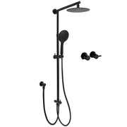 WELS Matt Black Twin Shower 8" Round Head Set Sliding Rail 3 Mode Handheld + Taps V1233-HR003M4CBSC842BKSR108BCF0282ABK