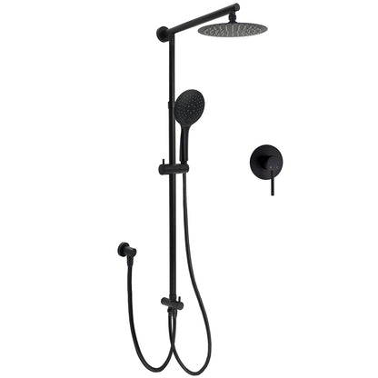 WELS Matt Black Twin Shower 8" Round Head Set Sliding Rail 3 Mode Handheld Rose + Mixer V1233-HR003M4CBSC842BKSR108BKRD201B
