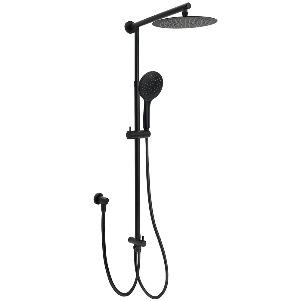 WELS Dual Black Round Shower Set 10" Rain Head 3 Mode Handheld Sliding Rail Diverter V1233-HR003M4CBSC842BKSR110B