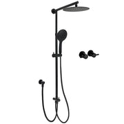 Dual Black Round Shower Set 10" Rain Head 3 Mode Handheld Sliding Rail Arm Twin Taps V1233-HR003M4CBSC842BKSR110BCF0282ABK