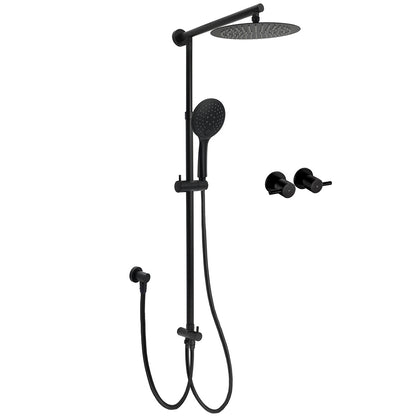 Dual Black Round Shower Set 10" Rain Head 3 Mode Handheld Sliding Rail Arm Twin Taps V1233-HR003M4CBSC842BKSR110BCF0282ABK