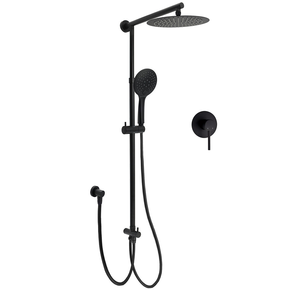 Dual Black Round Shower 10" Rain Head 3 Mode Handheld Sliding Rail Diverter Mixer Set V1233-HR003M4CBSC842BKSR110BKRD201B