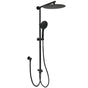 Matte Black Large 12" Twin Round Shower Head Set Handheld Diverter Rail Wall Arm V1233-HR003M4CBSC842BKSR112B