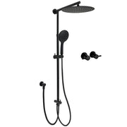 WELS Matte Black 12" 2in1 Round Shower Head Set Handheld Diverter Rail Wall Arm Twin Taps V1233-HR003M4CBSC842BKSR112BCPF0282ABK