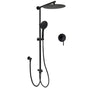 WELS Matte Black 12" Twin Round Shower Head Set Handheld Diverter Rail Wall Arm Mixer V1233-HR003M4CBSC842BKSR112BKRD201B