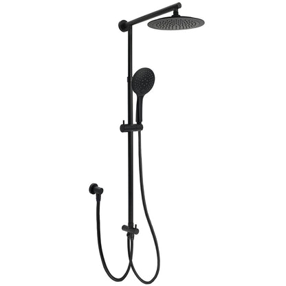 WELS Matt Black 9" Round Rain Shower Head Handheld Adjustable Rail Arm Elbow 2in1 Set V1233-HR003M4CBSC842BSR0901B