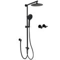 Matt Black 9" Round Rain Shower Head Handheld Adjustable Rail Arm Elbow Twin Set Hot Cold Taps V1233-HR003M4CBSC842BSR0901BCPF0282ABK