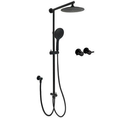 Matt Black 9" Round Rain Shower Head Handheld Adjustable Rail Arm Elbow Twin Set Hot Cold Taps V1233-HR003M4CBSC842BSR0901BCPF0282ABK