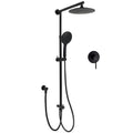 Matt Black 9" Round Rain Shower Head Handheld Adjustable Rail Arm Elbow Twin Set + Single Mixer V1233-HR003M4CBSC842BSR0901BKRD201B