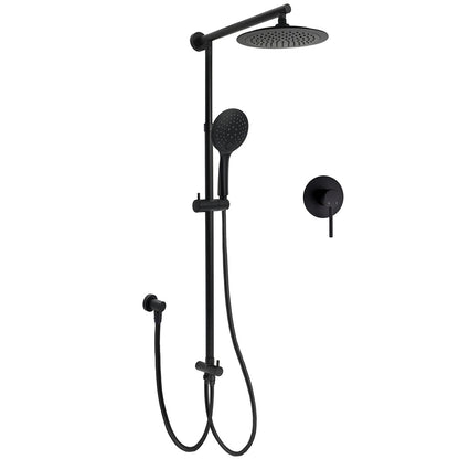 Matt Black 9" Round Rain Shower Head Handheld Adjustable Rail Arm Elbow Twin Set + Single Mixer V1233-HR003M4CBSC842BSR0901BKRD201B
