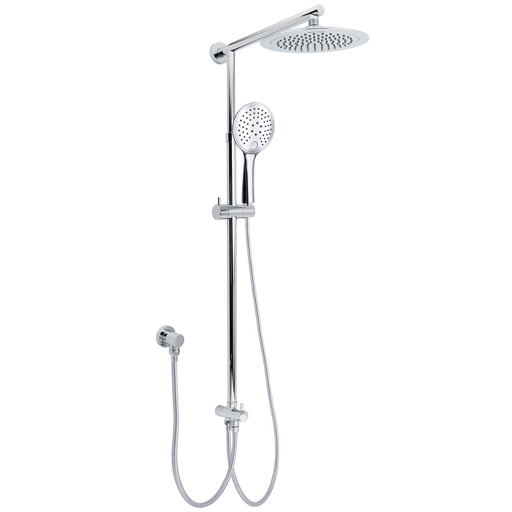 WELS Chrome 9" Rainfall Dual Shower Head & Handheld Sliding Rail Wall Arm Round Set V1233-HR003M4CSC842SR0901