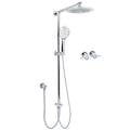 WELS Chrome Round 9" Rainfall Dual Shower Head & Handheld Sliding Rail Wall Arm Twin Taps V1233-HR003M4CSC842SR0901CPF0282A