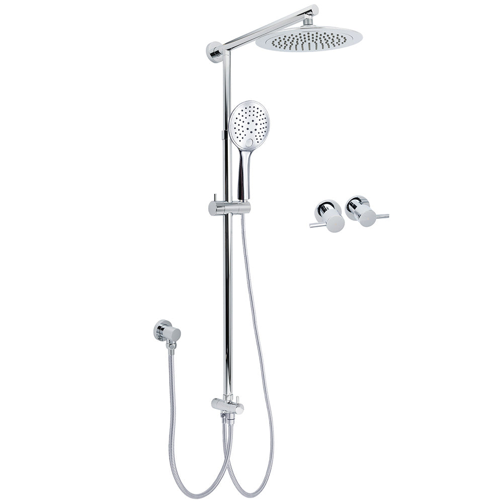 WELS Chrome Round 9" Rainfall Dual Shower Head & Handheld Sliding Rail Wall Arm Twin Taps V1233-HR003M4CSC842SR0901CPF0282A