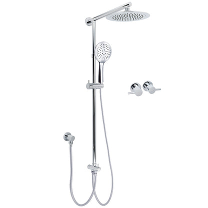 WELS Chrome Round 9" Rainfall Dual Shower Head & Handheld Sliding Rail Wall Arm Twin Taps V1233-HR003M4CSC842SR0901CPF0282A