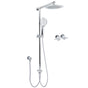 WELS Chrome Round 9" Rainfall Dual Shower Head & Handheld Sliding Rail Wall Arm Twin Taps V1233-HR003M4CSC842SR0901CPF0282A